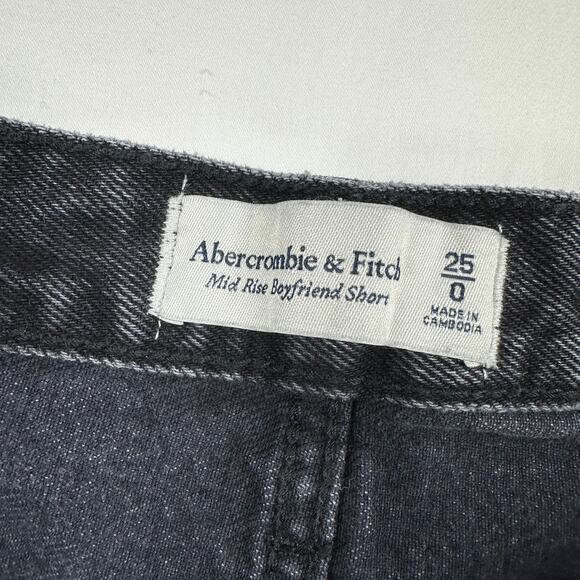 Abercrombie & Fitch Shorts Womens 25 Black Gray Mid Rise Boyfriend Denim Cut Off - Picture 3 of 10
